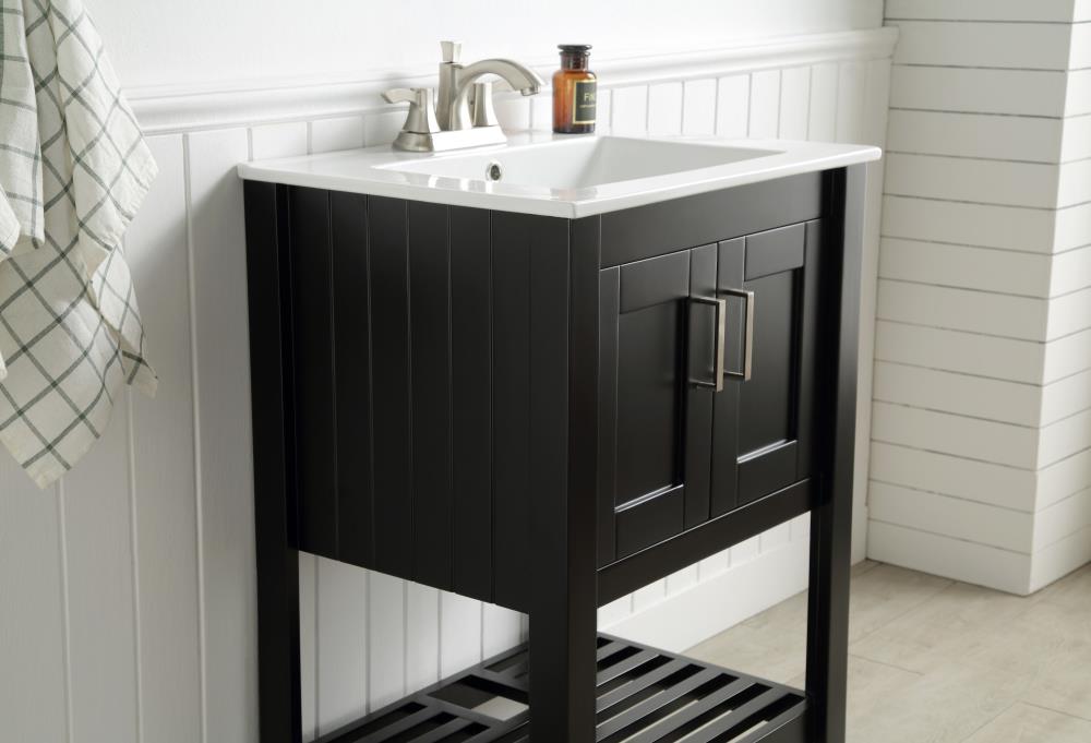ANZZI Mosset Series 24-in Black Single Sink Bathroom Vanity with White Ceramic Top (Mirror Included)