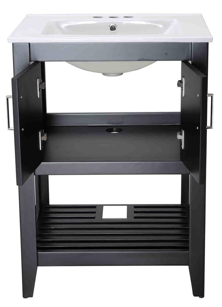 ANZZI Mosset Series 24-in Black Single Sink Bathroom Vanity with White Ceramic Top (Mirror Included)