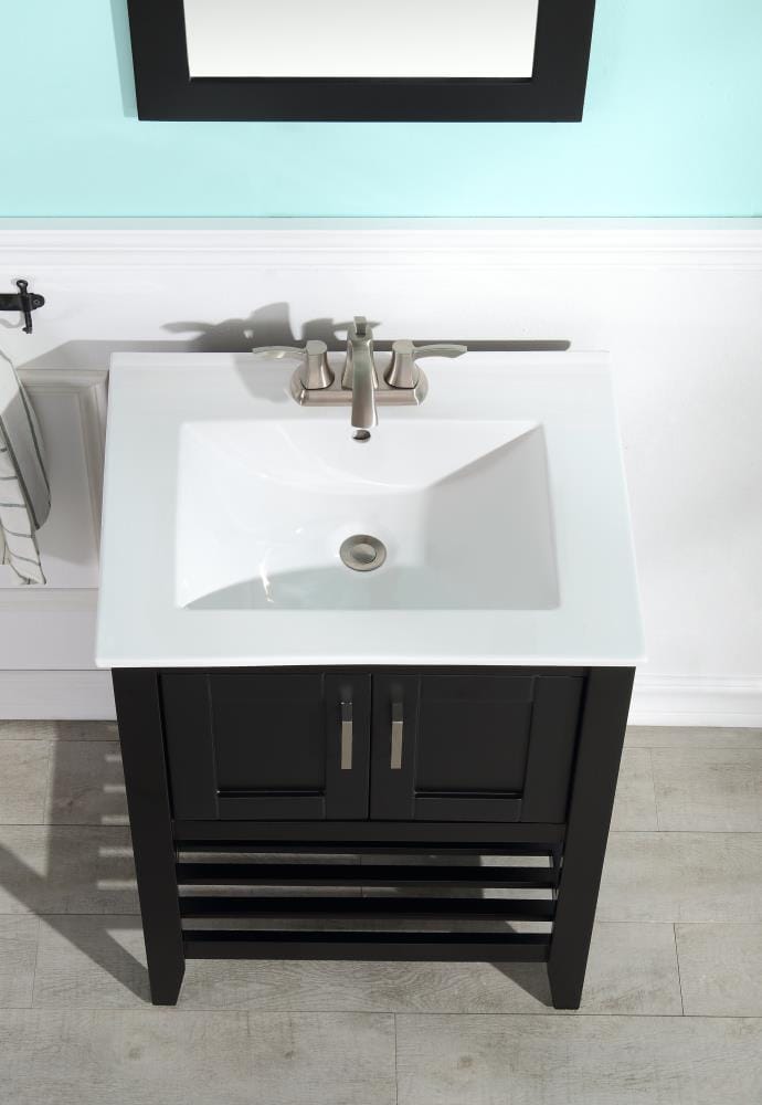 ANZZI Mosset Series 24-in Black Single Sink Bathroom Vanity with White Ceramic Top (Mirror Included)