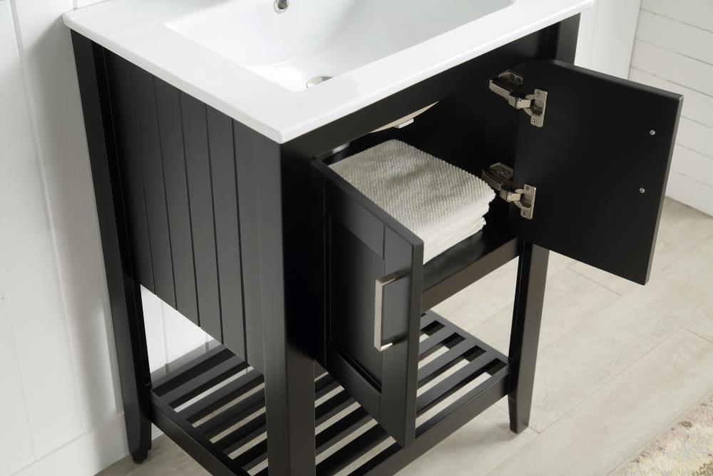 ANZZI Mosset Series 24-in Black Single Sink Bathroom Vanity with White Ceramic Top (Mirror Included)