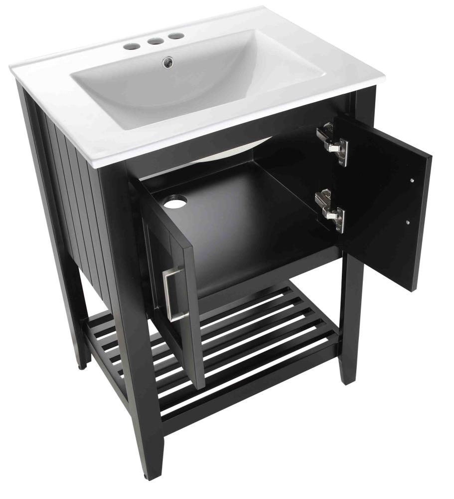 ANZZI Mosset Series 24-in Black Single Sink Bathroom Vanity with White Ceramic Top (Mirror Included)
