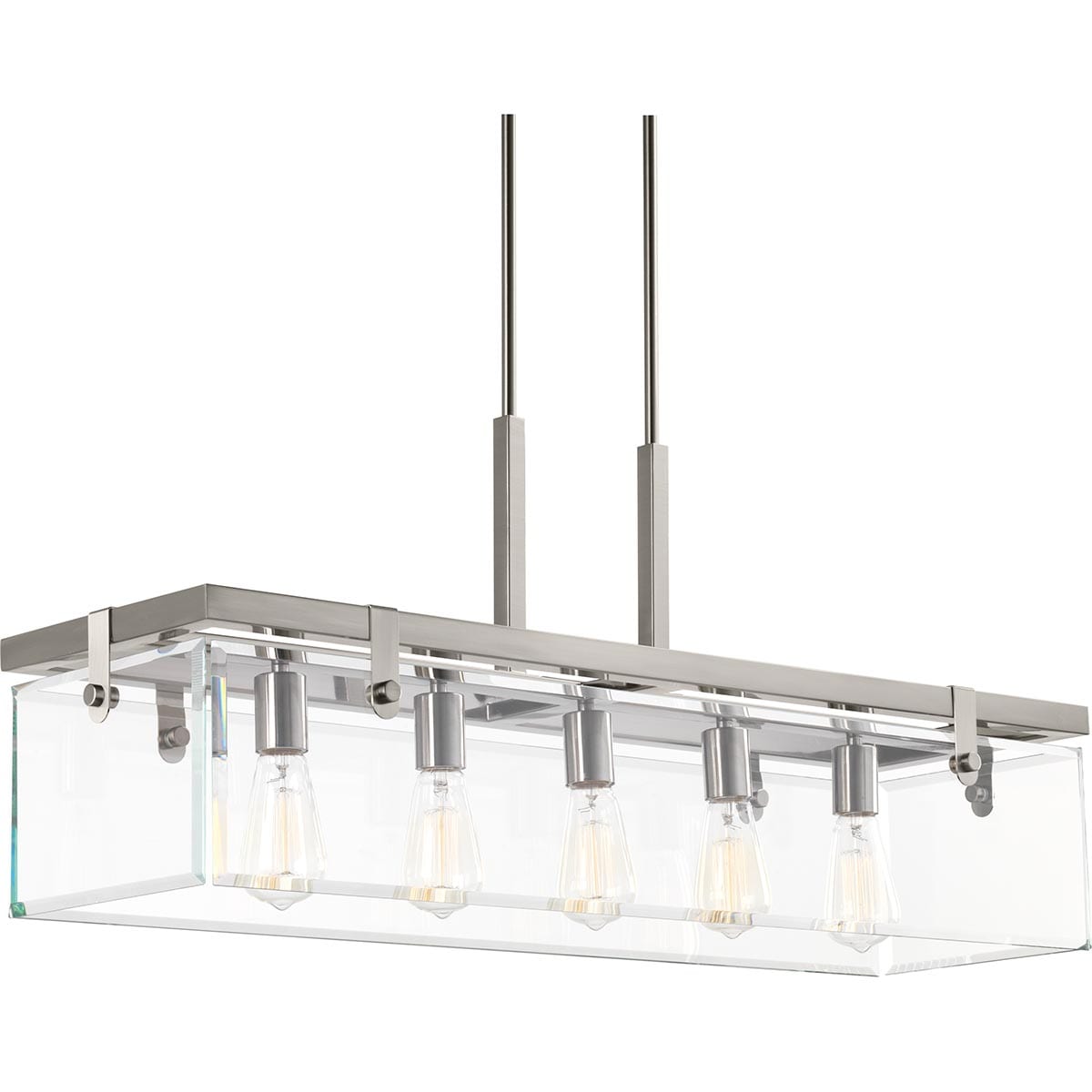 Progress Lighting Glayse 5-Light Brushed Nickel Linear Kitchen Island Light with Clear Beveled Glass