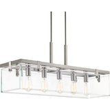 Progress Lighting Glayse 5-Light Brushed Nickel Linear Kitchen Island Light with Clear Beveled Glass