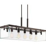 Progress Lighting Glayse 5-Light Antique Bronze Modern/Contemporary Clear Glass Linear Large Hanging Kitchen Island Light
