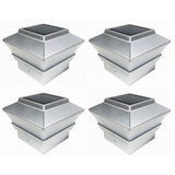 Relightable Solar 4 in. x 4 in. Silver Vinyl Outdoor Post Cap Deck Lights (4-Pack) - Super Arbor