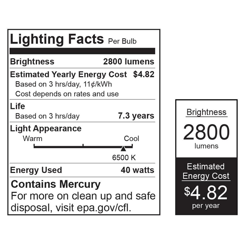 150-Watt Equivalent T4 Spiral Non-Dimmable E26 Base Compact Fluorescent CFL Light Bulb, Daylight 6500K - Super Arbor