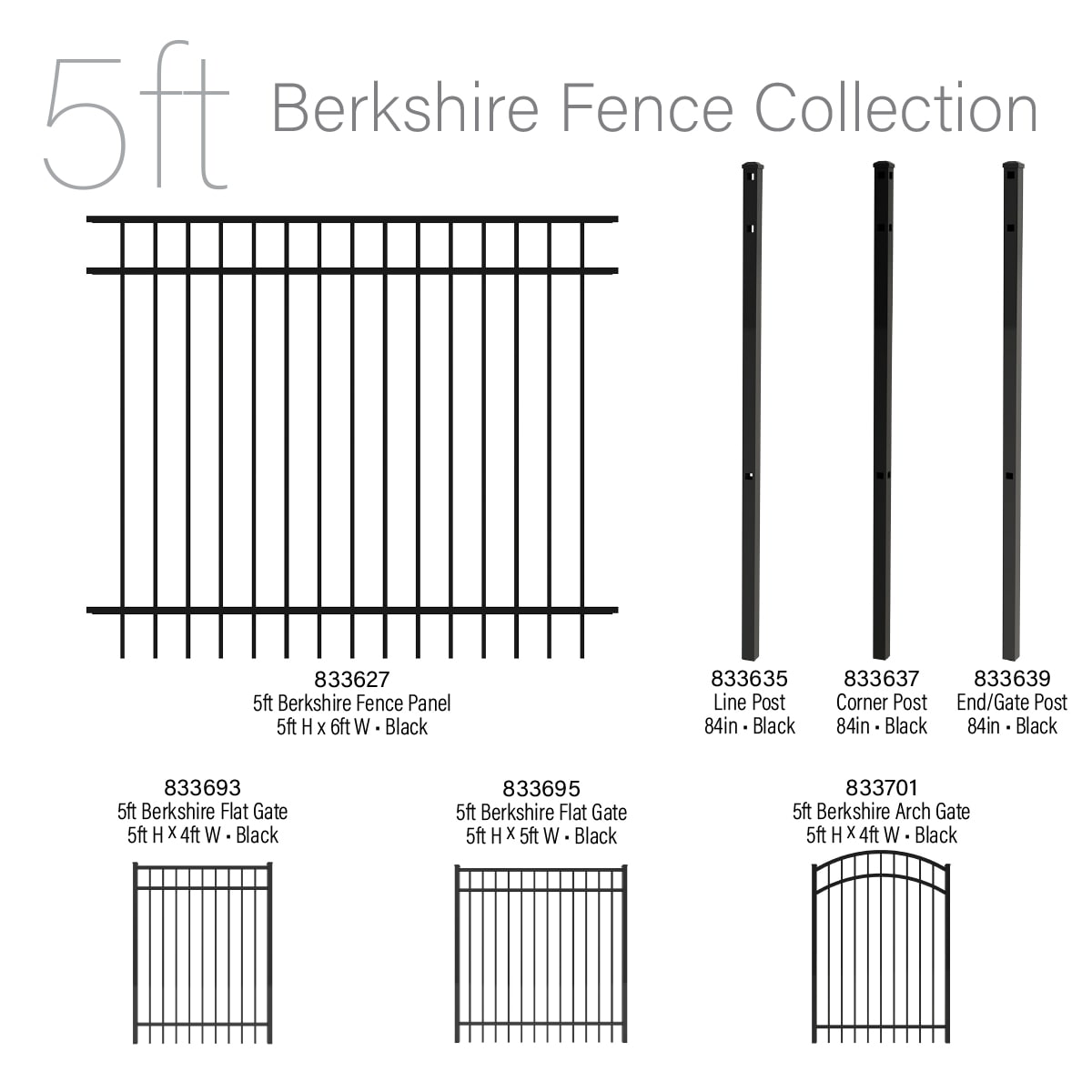 Ironcraft Berkshire 6-ft H x 2-in W Black Powder Coat Aluminum Flat-top Yard Line Fence Post