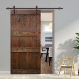 Clavos Series 36 in. x 84 in. Brown Stained Solid Pine Wood Interior Sliding Barn Door with Sliding Door Hardware Kit - Super Arbor