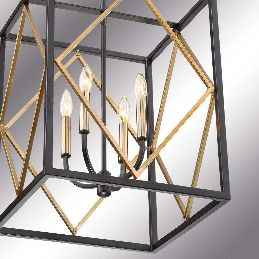 Quoizel Platform Black with Gold Transitional Square Pendant Light, 16 in x 16 in