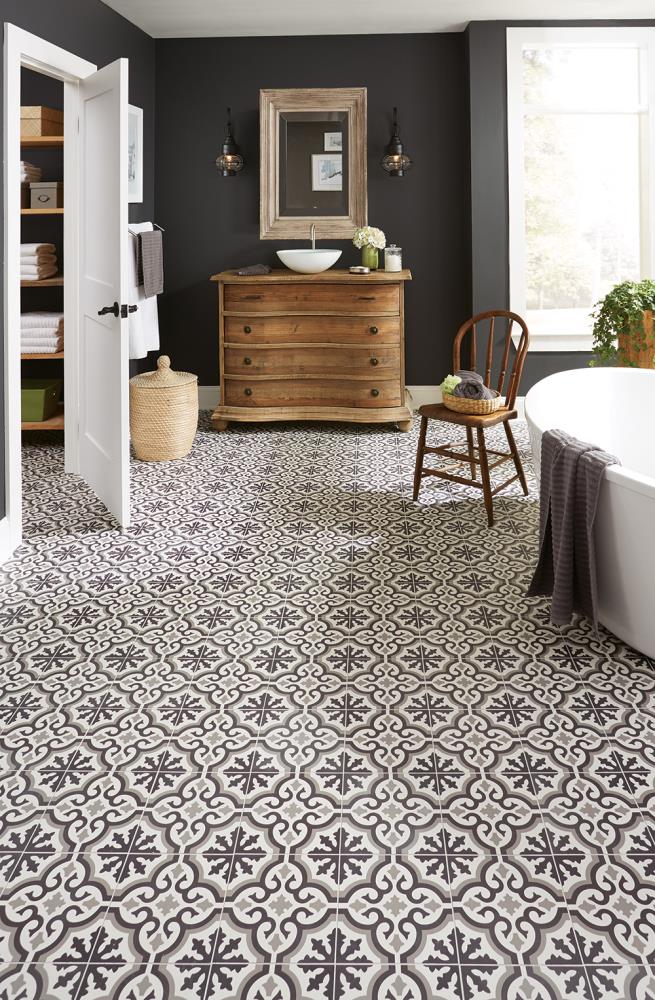 Style Selections Charlotte Black and White 9-in x 9-in Groutable Water Resistant Peel and Stick Vinyl Tile Flooring (0.5625-sq ft)