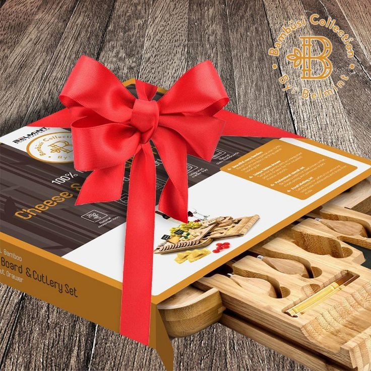 Bamboo Cheese Board and Cutlery Set with Slide Out Drawer
