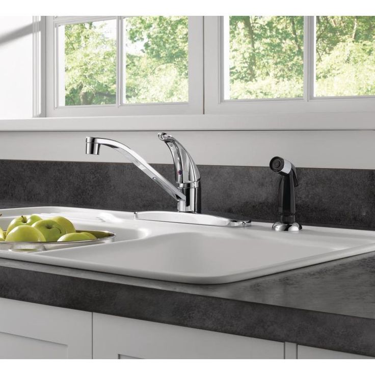 Peerless Core Chrome 1-Handle Deck-Mount Low-Arc Handle Kitchen Faucet