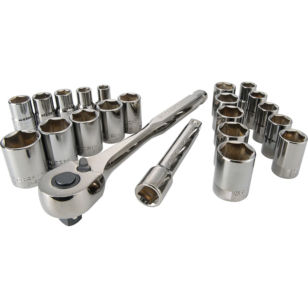 CRAFTSMAN VERSASTACK 22-Piece SAE/Metric Gunmetal Chrome Mechanics Tool Set, 1/2-in Drive