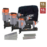 Pneumatic Finish and Trim Nailer and Staplers Combo Kit with Canvas Bag and Fasteners (3-Piece) - Super Arbor