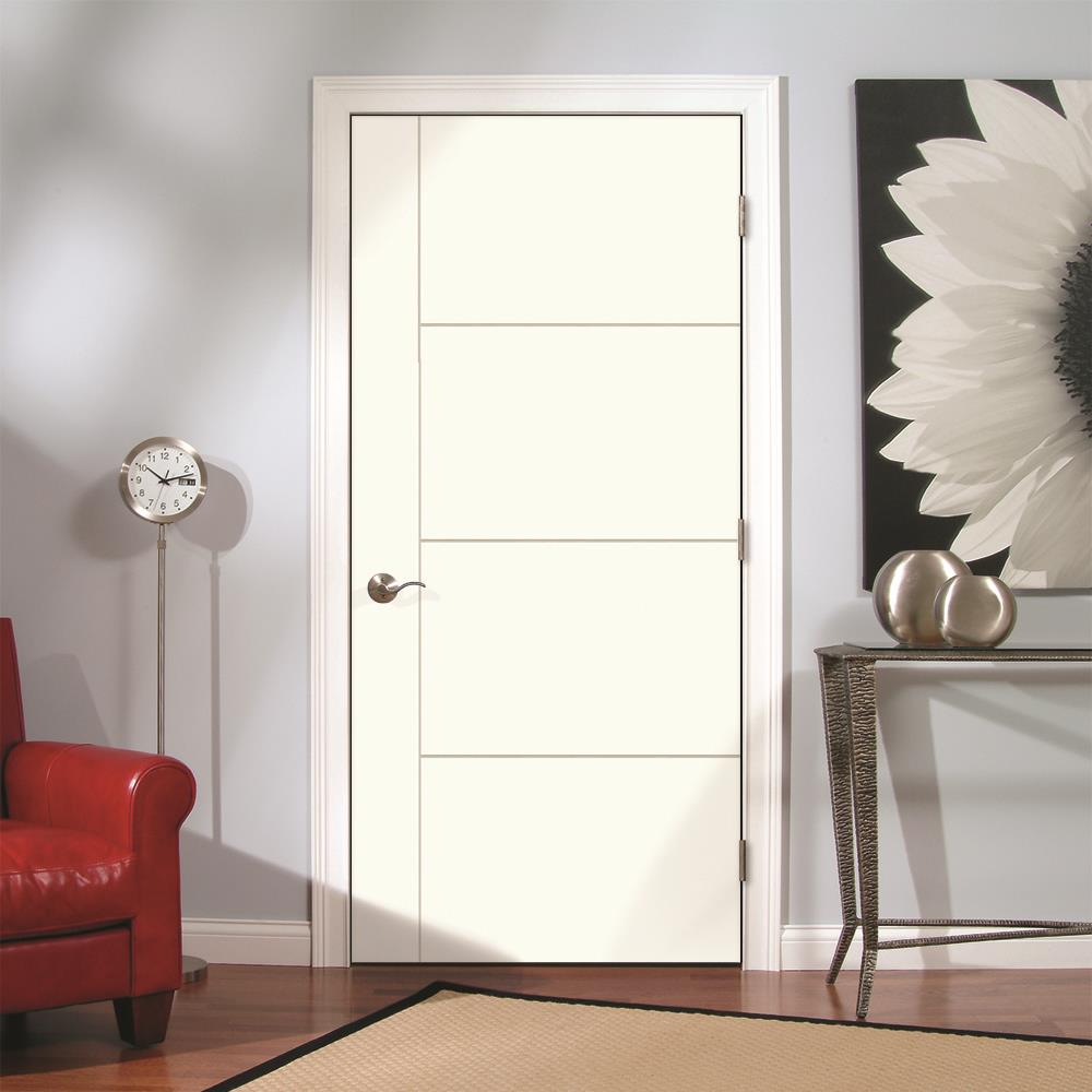 JELD-WEN Studio SL130 32-in x 80-in Primed 5-Panel Square Hollow Core Hardwood/Hardboard Left-Hand Single Prehung Interior Door