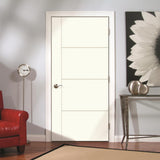 JELD-WEN Studio SL130 32-in x 80-in Primed 5-Panel Square Hollow Core Hardwood/Hardboard Left-Hand Single Prehung Interior Door