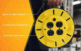 Woods 4907 16/3 25' Black/Yellow SJTW Extension Cord Reel with 4-Outlets