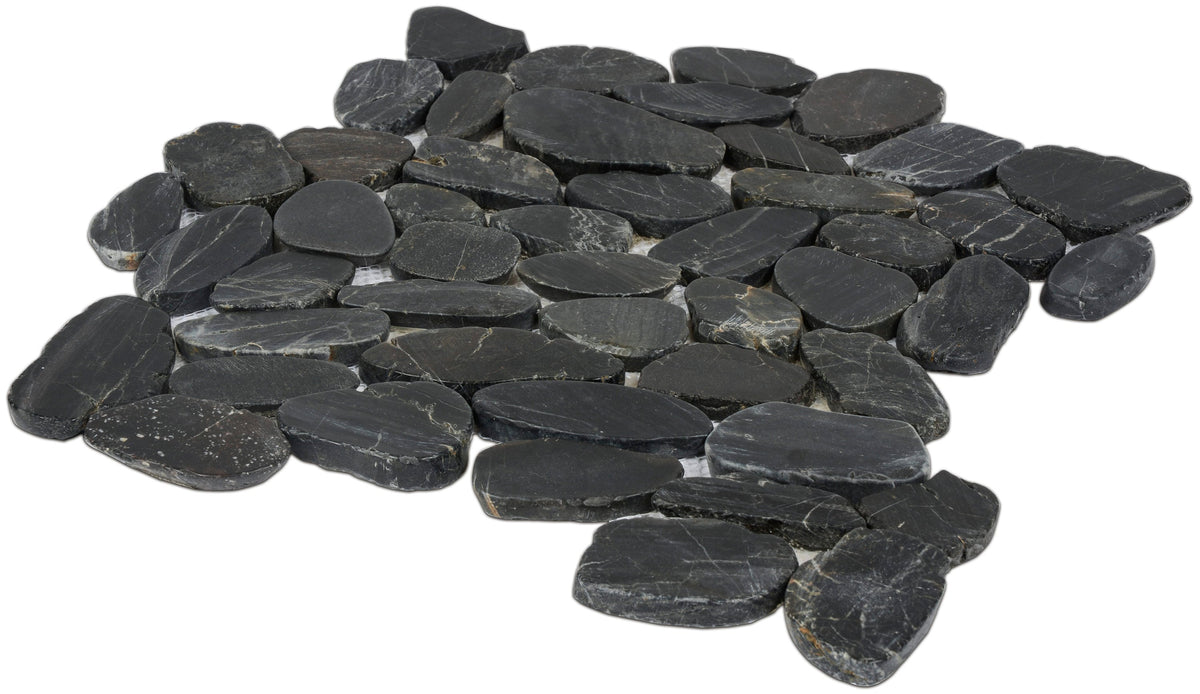 Satori River Rock Black 12-in x 12-in Natural Stone Marble Pebble Floor and Wall Tile (0.96-sq ft Piece)