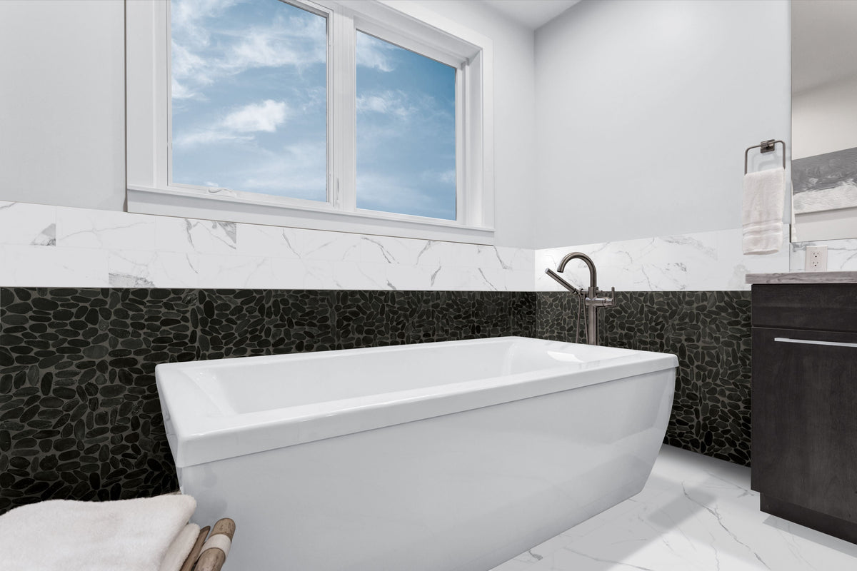 Satori River Rock Black 12-in x 12-in Natural Stone Mosaic Floor and Wall Tile (0.96-sq. ft/ Piece)