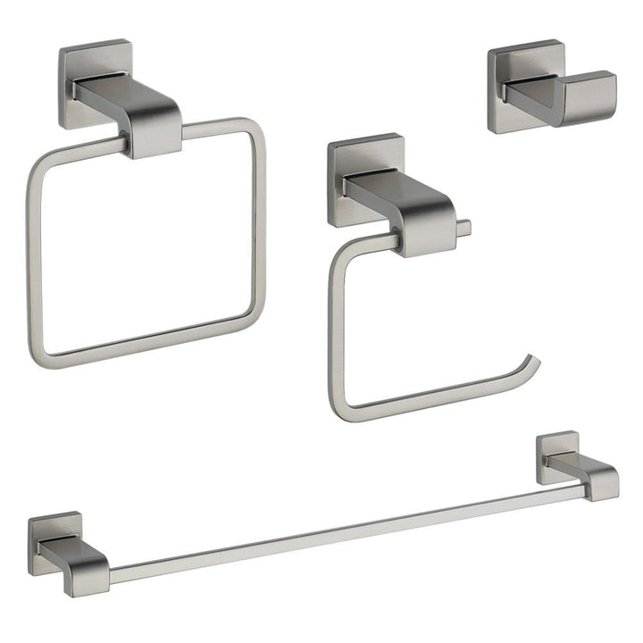 DELTA Arzo 4-Piece Stainless Bathroom Hardware Set with 24-in Towel Bar, TP Holder, Towel Ring & Robe Hook