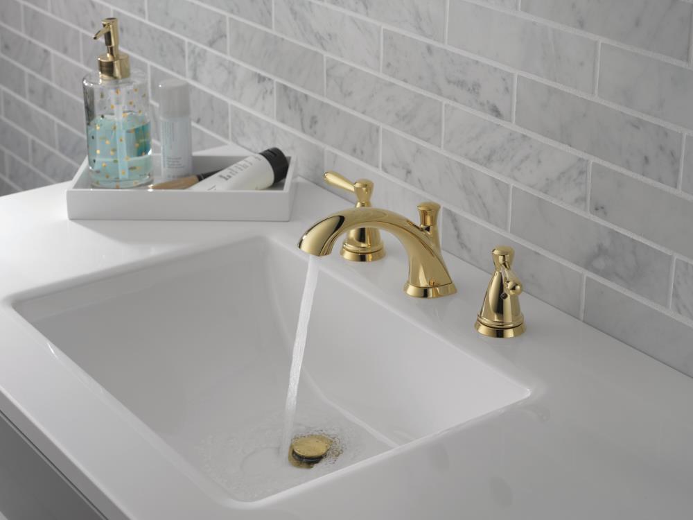 Delta Bayside Polished Brass 2-Handle Widespread WaterSense Bathroom Sink Faucet with Drain