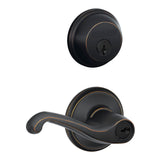 Schlage FB50 Flair Aged Bronze Single-Cylinder Deadbolt & Reversible Keyed Entry Door Lever Combo Pack
