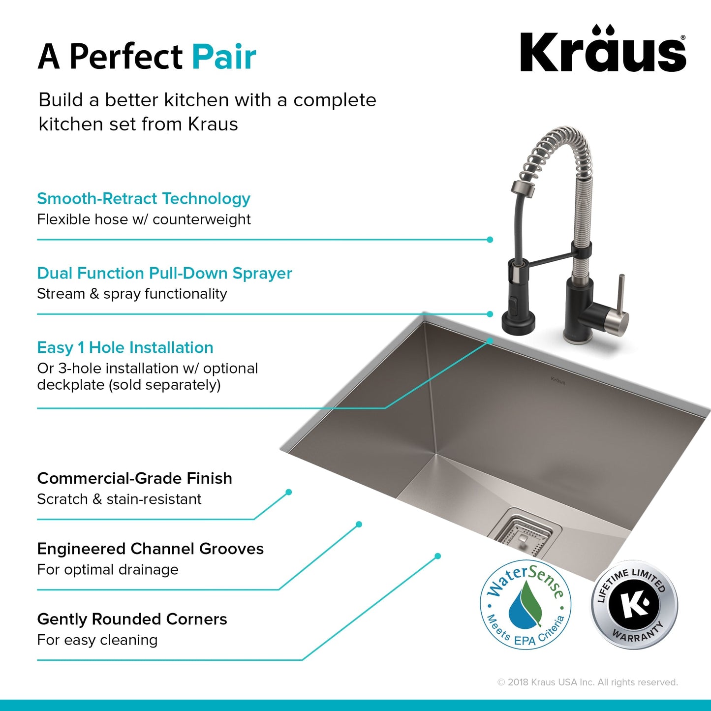 Kraus Stainless Steel Undermount Laundry Sink with Drain and Faucet