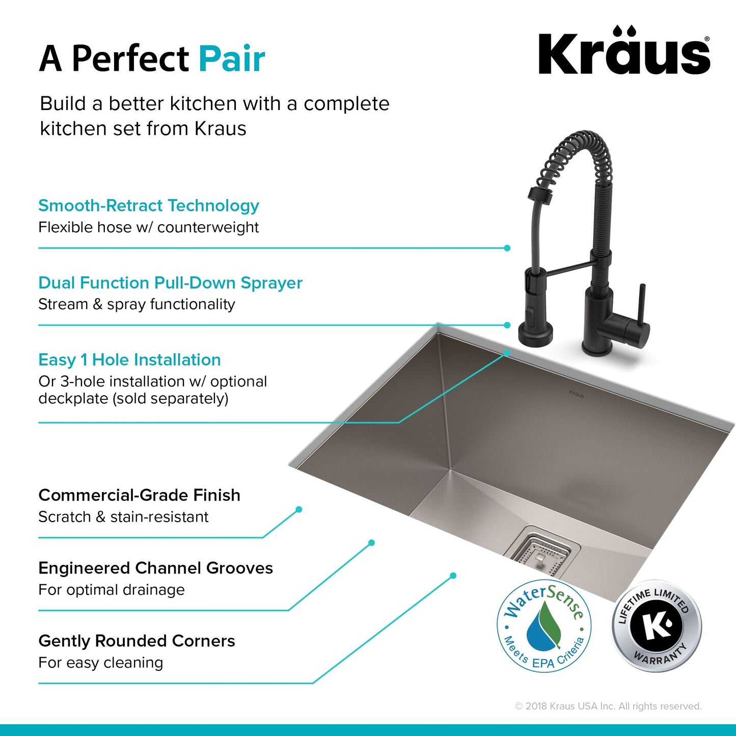 Kraus 18.5" x 24" Stainless Steel Undermount Laundry Sink with Faucet