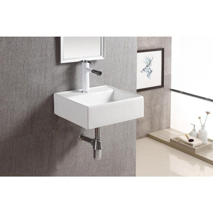 Elanti Wall-Mounted Square Bathroom Sink in White