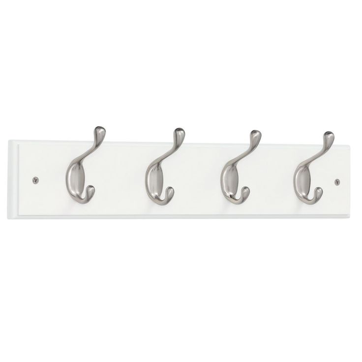 18 in. White and Satin Nickel Heavy Duty Hook Rack