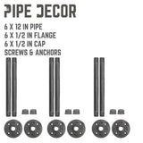 1/2 in. Black Pipe 12 in. L Wall Mounted Shelf Bracket Kit (6-Pack)