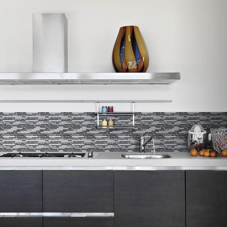 Jeffrey Court Waves of Grey 11.50 in. x 11.875 in. x 9 mm Interlocking Glossy Glass/Metal Mosaic Tile