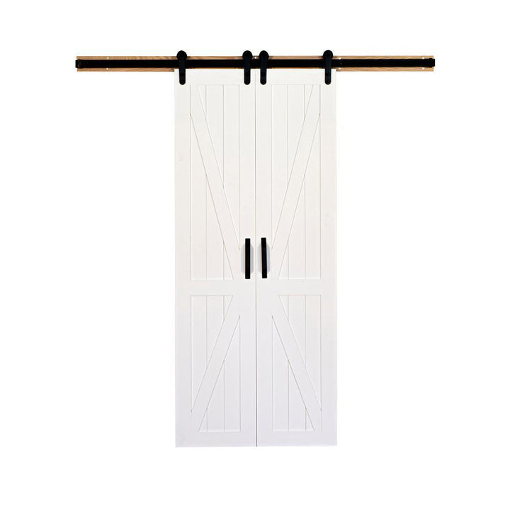 36 in. x 84 in. Board and Batten Primed Solid Wood Split Barn Door with Hardware Kit - Super Arbor