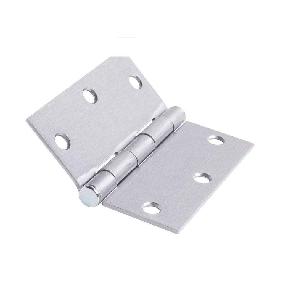 3.5 in. x 3.5 in. Brushed Chrome Plain Bearing Steel Hinge with 5/8 in. Radius (Set of 2) - Super Arbor