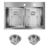 Crosstown Drop-In/Undermount Stainless Steel 33 in. 2-Hole Double Bowl Kitchen Sink with Bottom Grids - Super Arbor