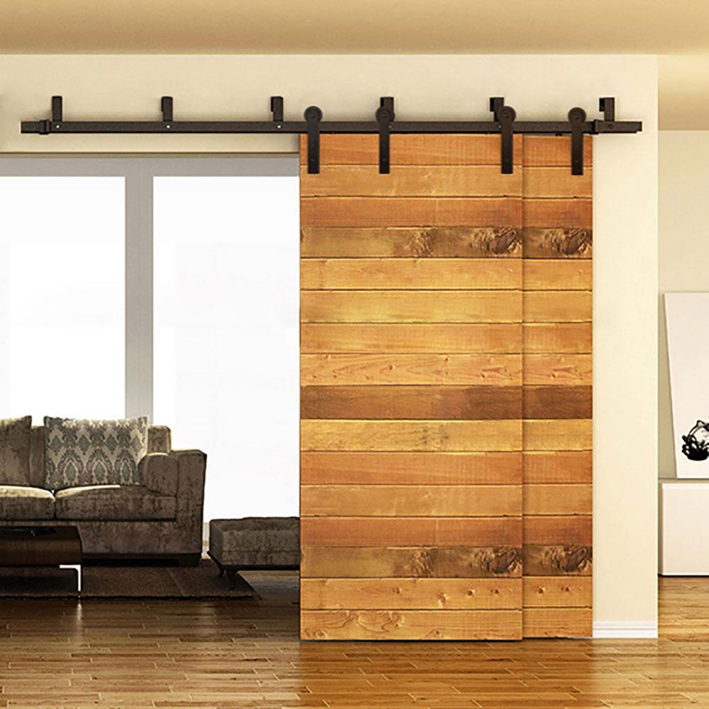 6.6 ft./79 in. Black Bypass Sliding Barn Hardware Track Kit for Double Wood Doors with Non-Routed Door Guide - Super Arbor