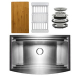 Handcrafted All-in-One Apron Mount 30 in. x 20 in. x 9 in. Single Bowl Kitchen Sink in Stainless Steel with Accessories