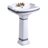 India Reserve 22-7/8 in. Pedestal Combo Bathroom Sink in White Vessel Sink Basin with Blue and Gold Design Overflow