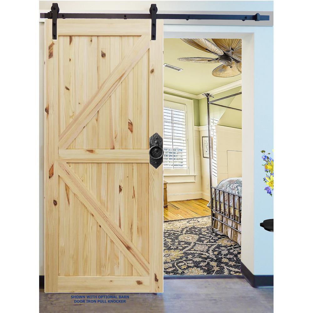 42 in. x 84 in. Rustic Unfinished 2-Panel V-Groove Pine Wood Interior Barn Door with Oil Rubbed Bronze Hardware Kit - Super Arbor