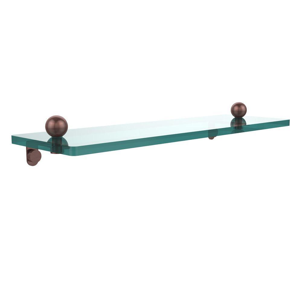 16 in. L x 3 in. H x 5 in. W Clear Glass Vanity Bathroom Shelf in Satin Nickel - Super Arbor
