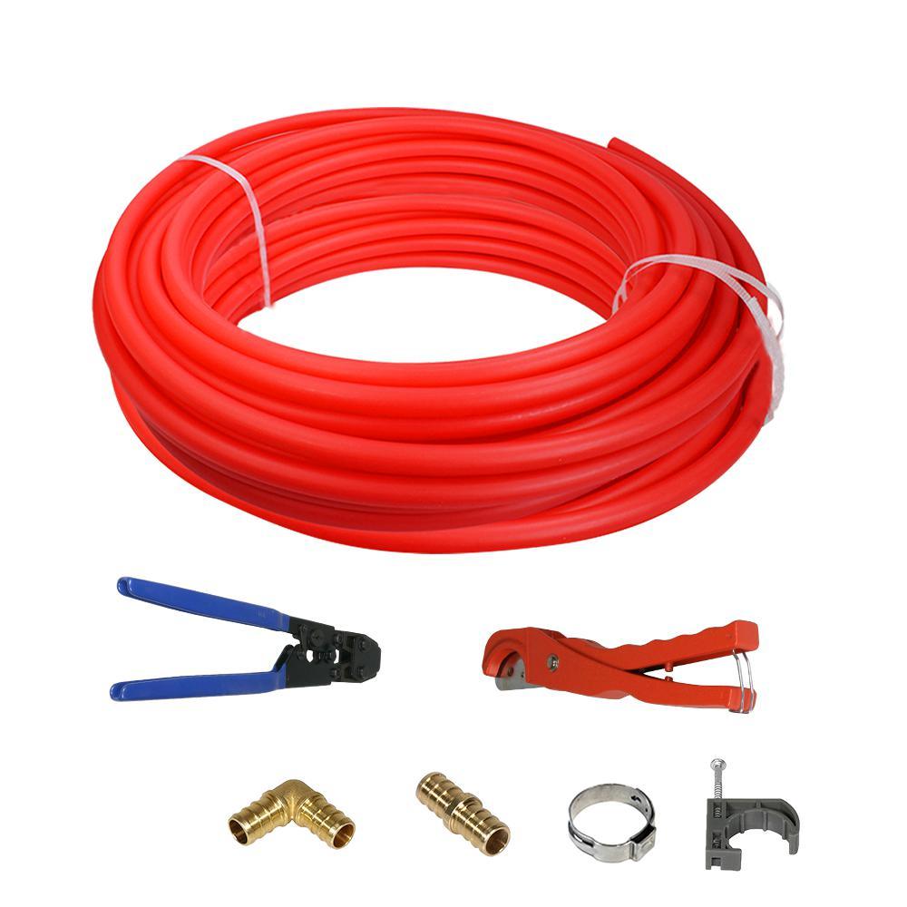 3/4 in. x 300 ft. PEX Tubing Plumbing Kit with Crimp and Cutter Tools Elbow Coupling Half Clamp Full Strap with Nail - Super Arbor