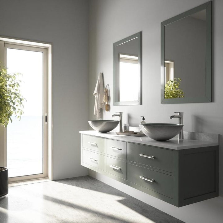 VIGO Glass Vessel Bathroom Sink in Simply Silver and Niko Faucet Set in Brushed Nickel