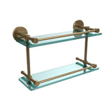 16 in. L x 8 in. H x 5 in. W 2-Tier Clear Glass Bathroom Shelf with Gallery Rail in Brushed Bronze - Super Arbor