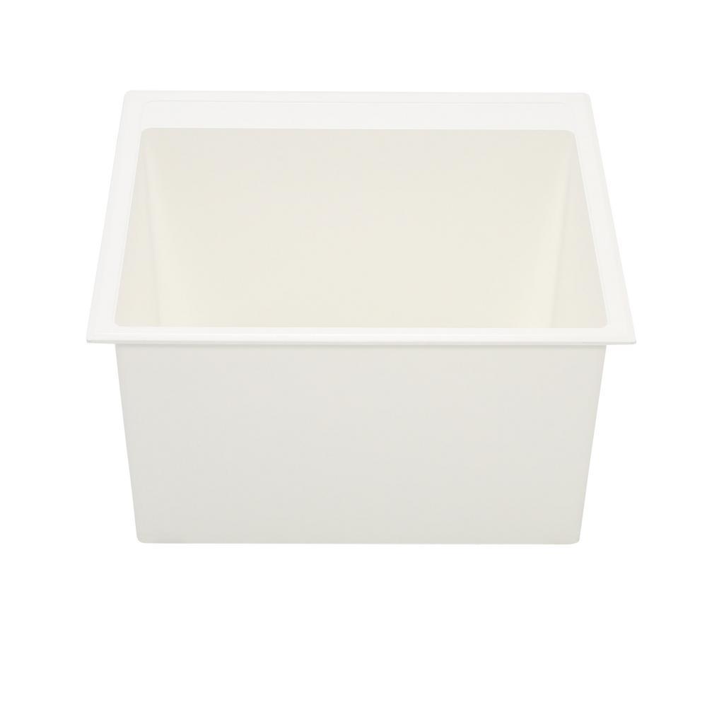 Laundry Bathtub 24.5 in. x 22 in. Self-Rimming, Compression Molded Stone, White - Super Arbor