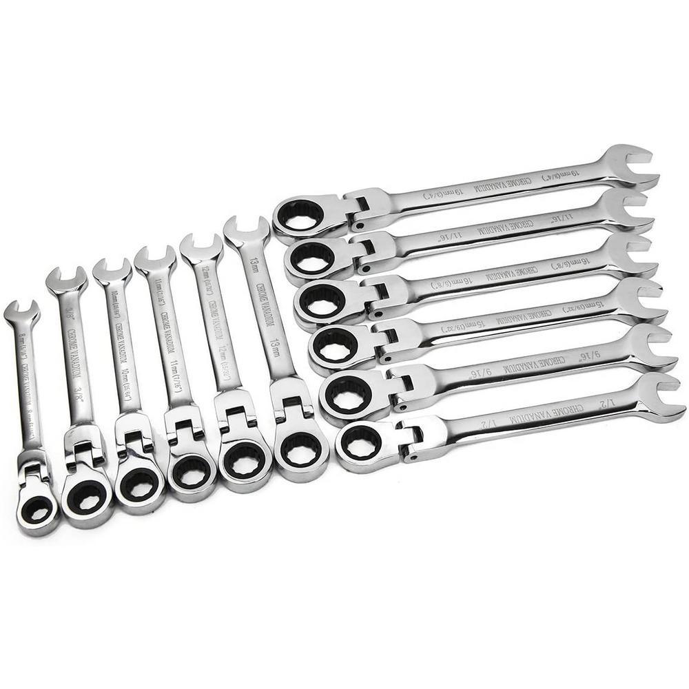 Flex-Head SAE and MM Ratcheting Combination Wrench Set (12-Piece) - Super Arbor