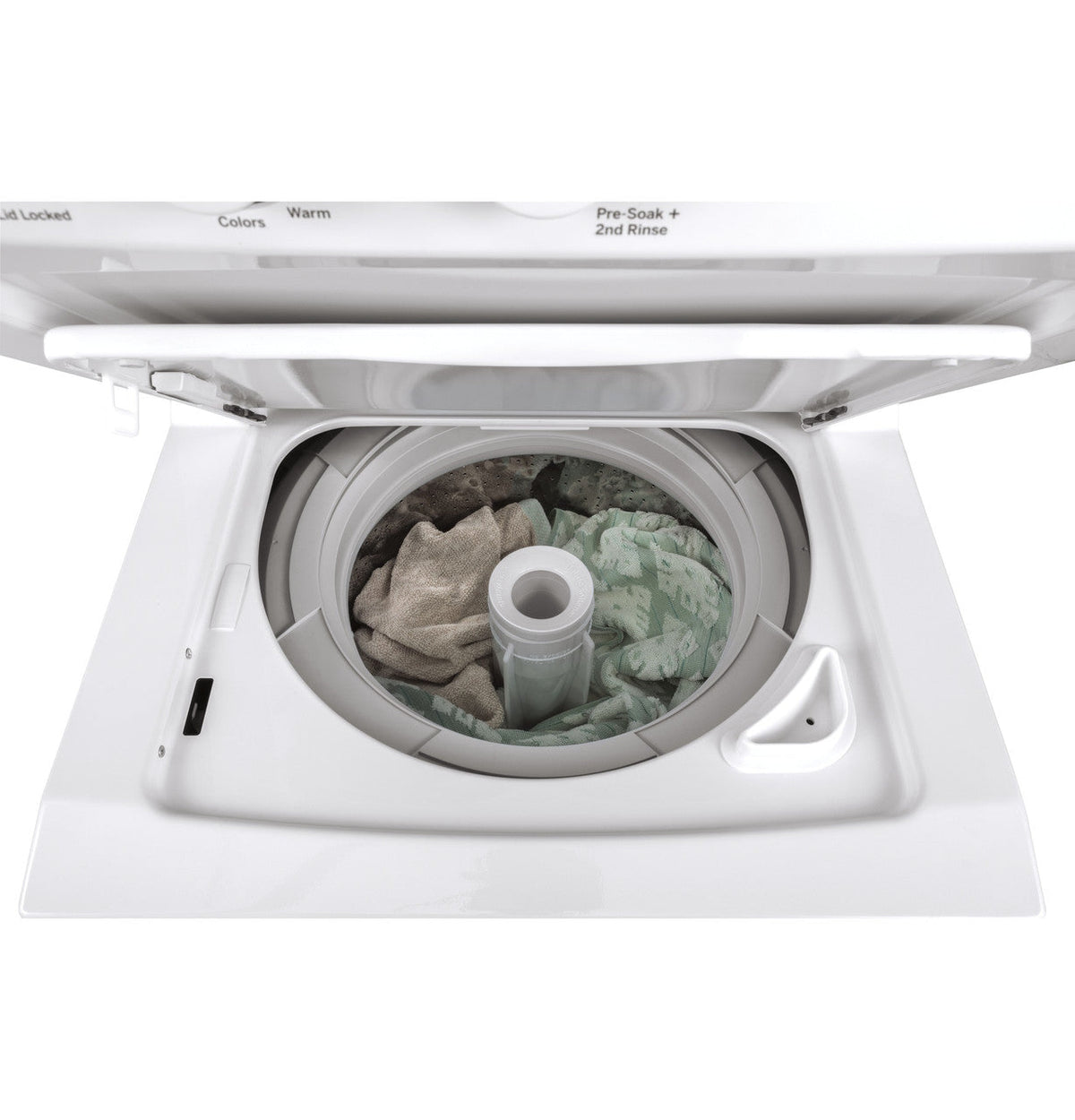 GE Gas Stacked Laundry Center with 2.3-cu ft Washer and 4.4-cu ft Dryer, Model GUD24GSSMWW