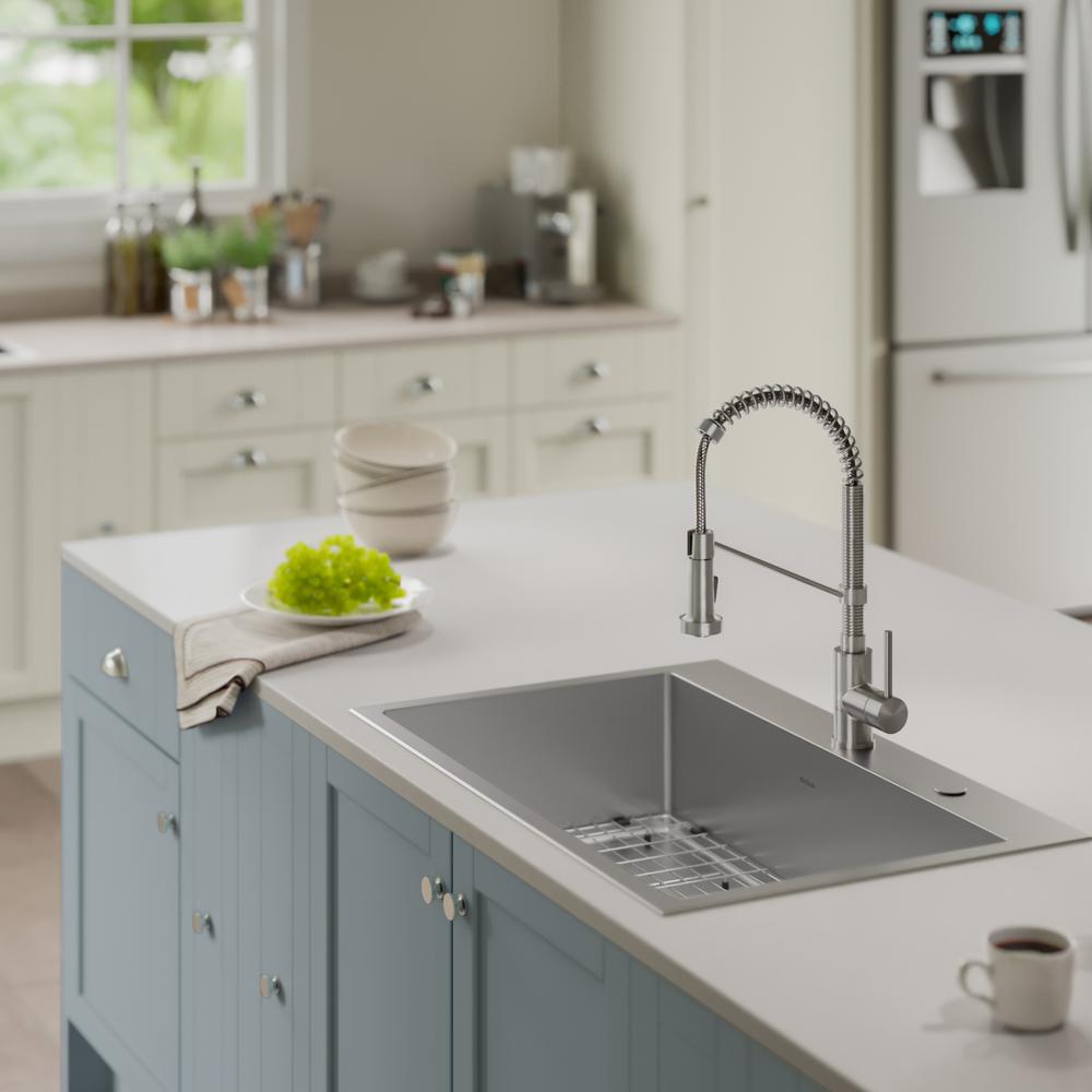 Loften All-in-One Dual Mount Drop-In Stainless Steel 33 in. 2-Hole Single Bowl Kitchen Sink with Pull Down Faucet
