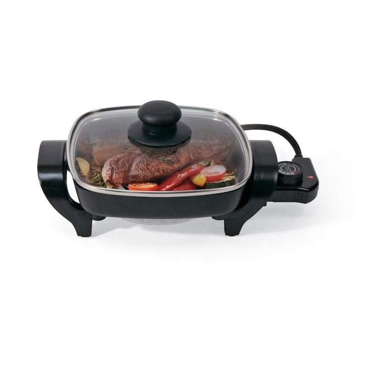8 in. Black Non-Stick Electric Skillet with Heat Resistant Handles