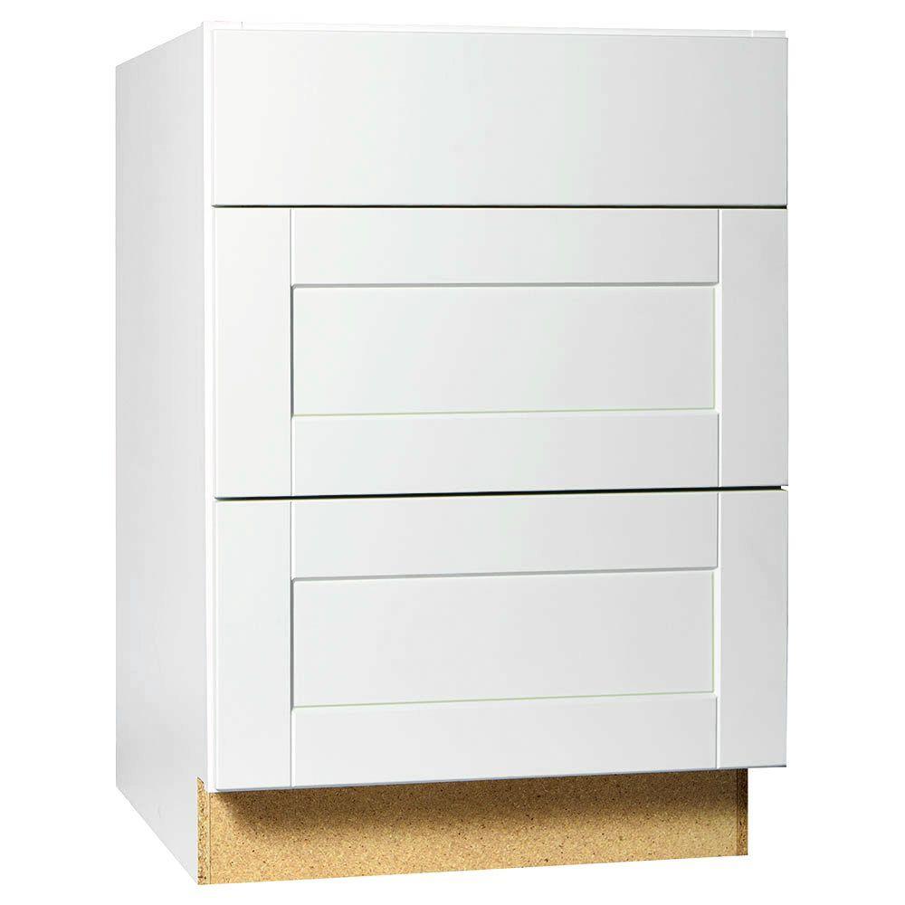 Shaker Assembled 18x34.5x24 in. Drawer Base Kitchen Cabinet with Ball-Bearing Drawer Glides in Satin White