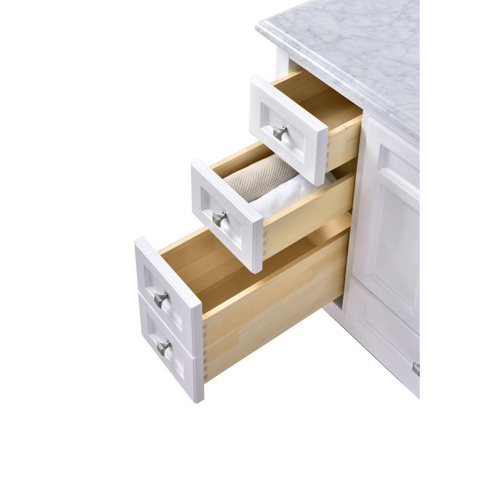 Luz 42 in. Single Bath Vanity in White with Marble Vanity Top in Carrara White with White basin - Super Arbor